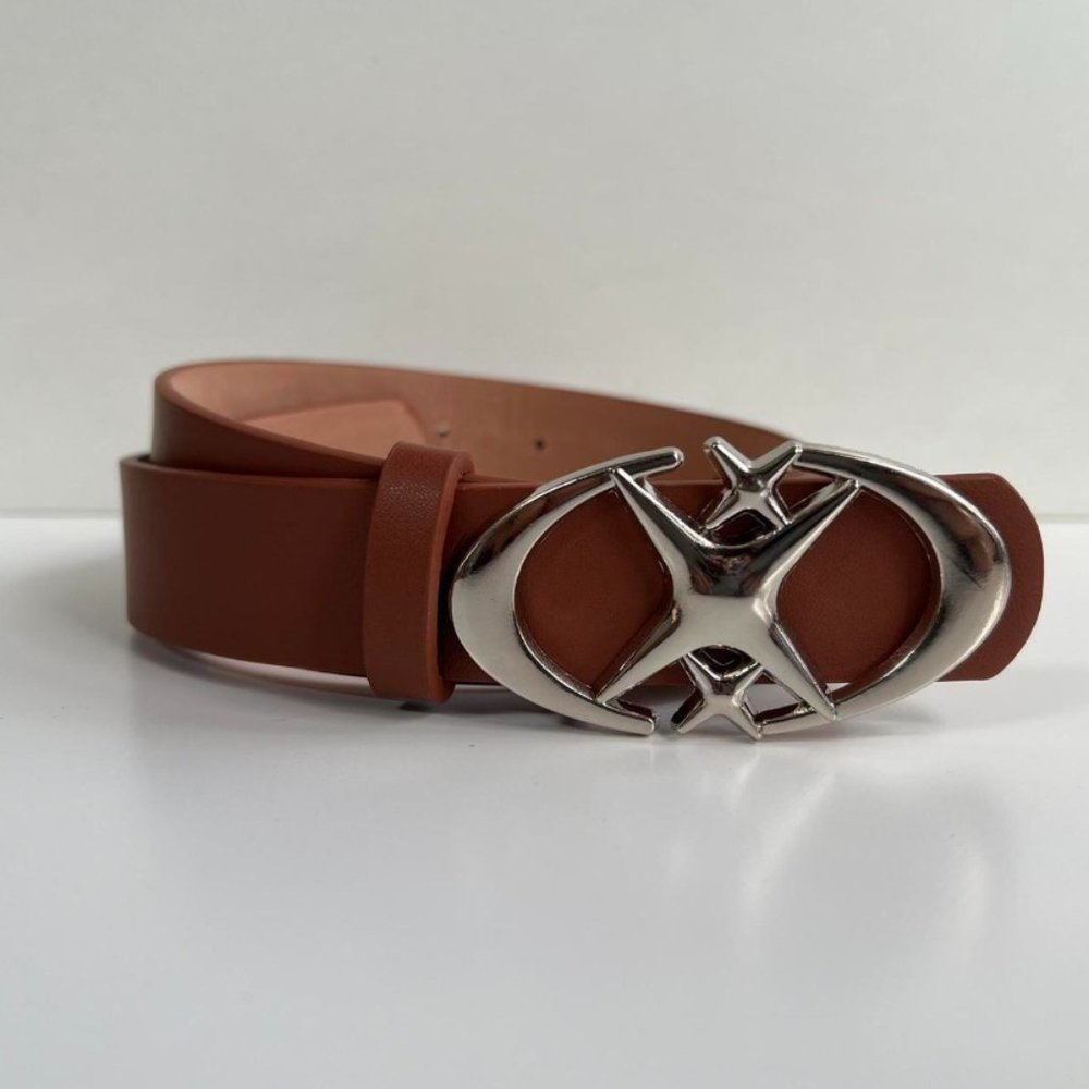 Y2K 2000s chrome star futuristic cross emblem camel and silver grunge emo belt